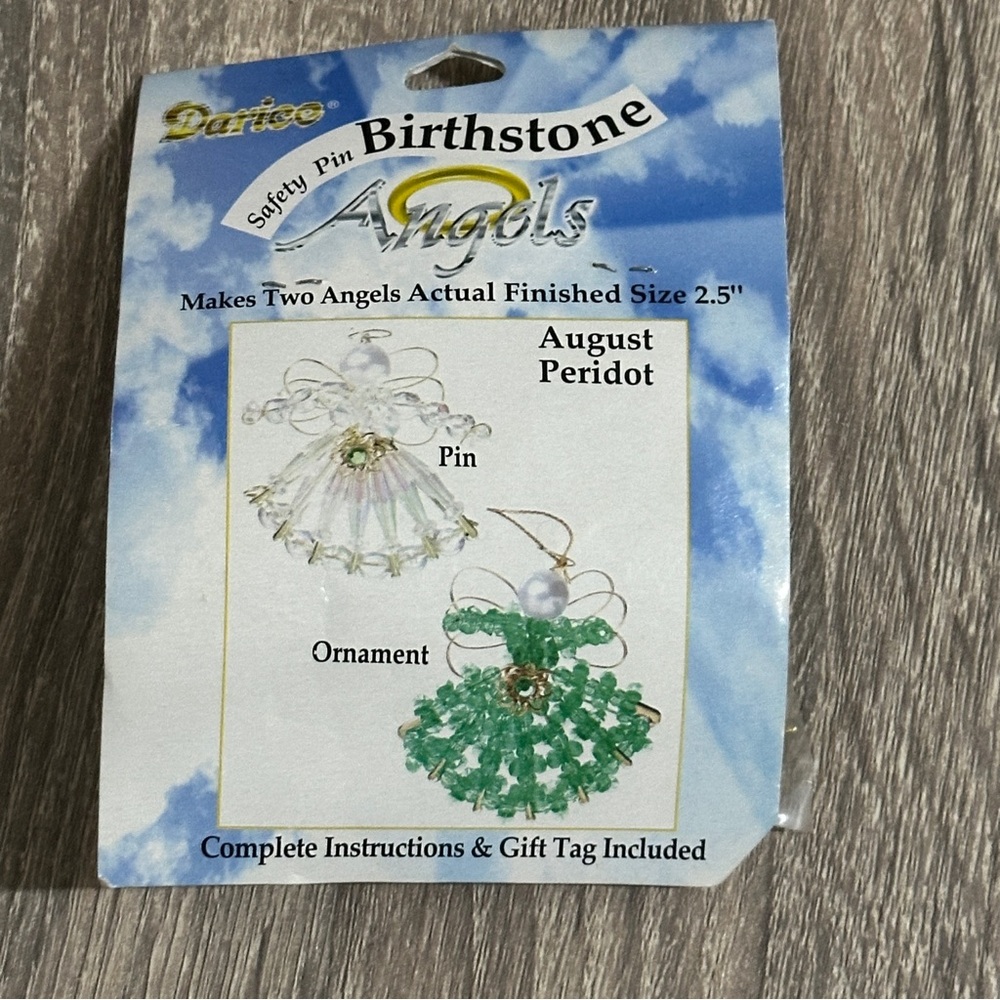 Safety Pin Angel‎ Ornament Kit Darice Birthstone August Peridot 2.5" New